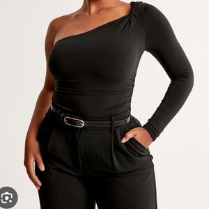 Abercrombie Long-Sleeve One-Shoulder Twist Ruched Bodysuit